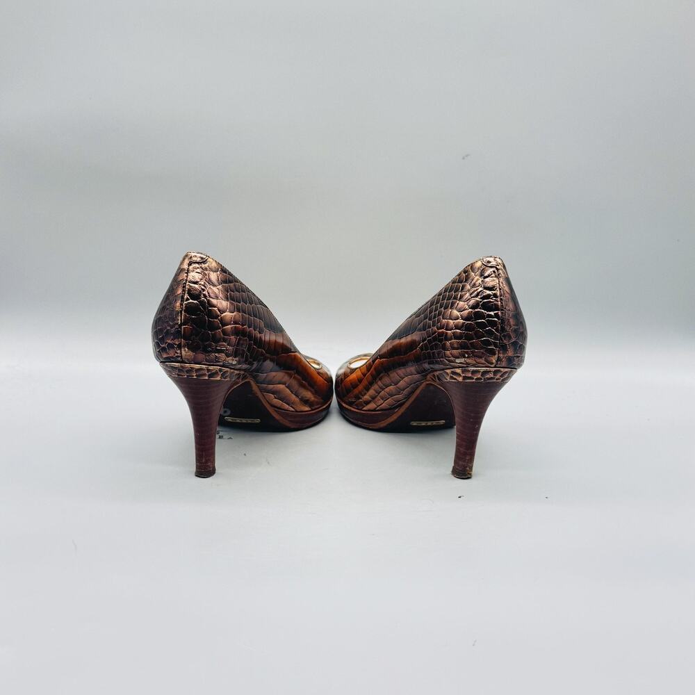 Cole Haan Shoes Womens 6 Brown Snake Embossed Leather Peep Toe Vintage Pumps - Picture 6 of 11